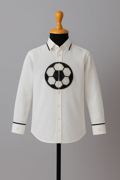 Pre-Order: Black & White Soccer Football Embroidered  Shirt