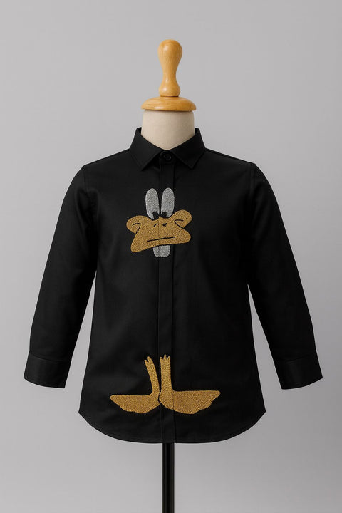 Pre-Order: Daffy Duck Hand Embroidered  Shirt - Black