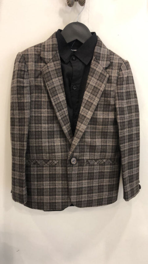 Pre-Order: Classic Checkered Wool Blazer Set - Brown
