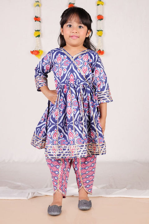 Half Sleeves Floral printed Dhoti Set-Navy