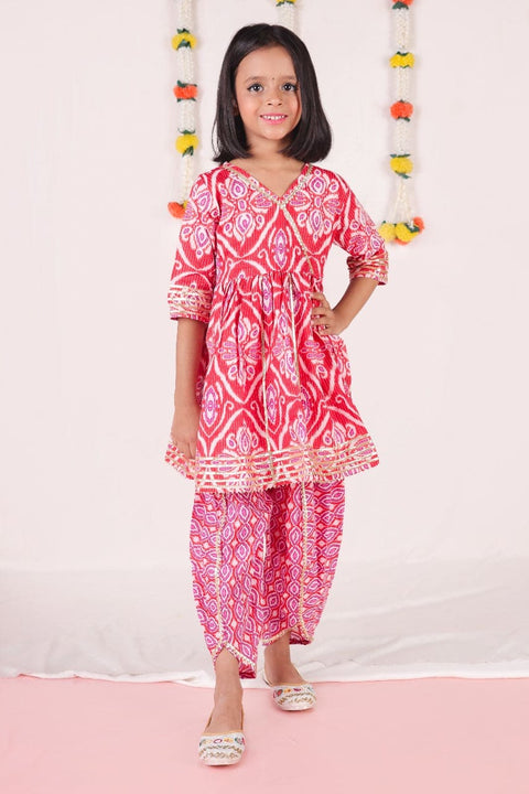 Half Sleeves Floral printed Dhoti Set- Red / Purple