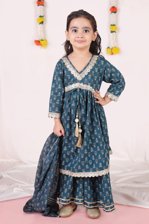 Cotton Three Fourth Sleeves Zari embroidery Kurti with Sharara and Dupatta