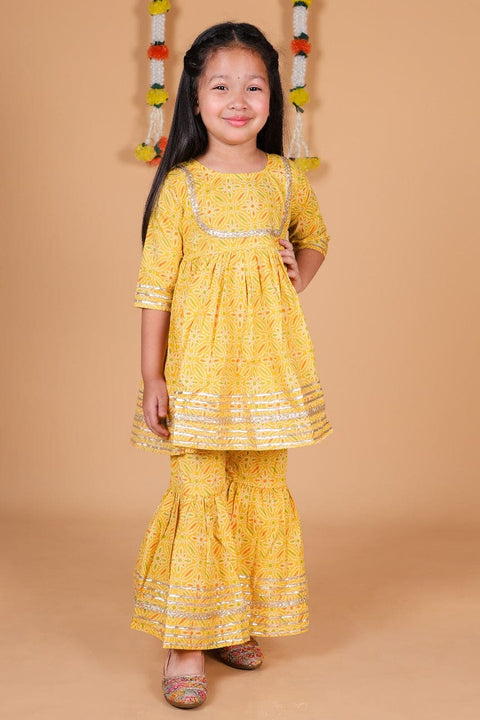 Yellow 3 dori Kurti with sharara - Yellow