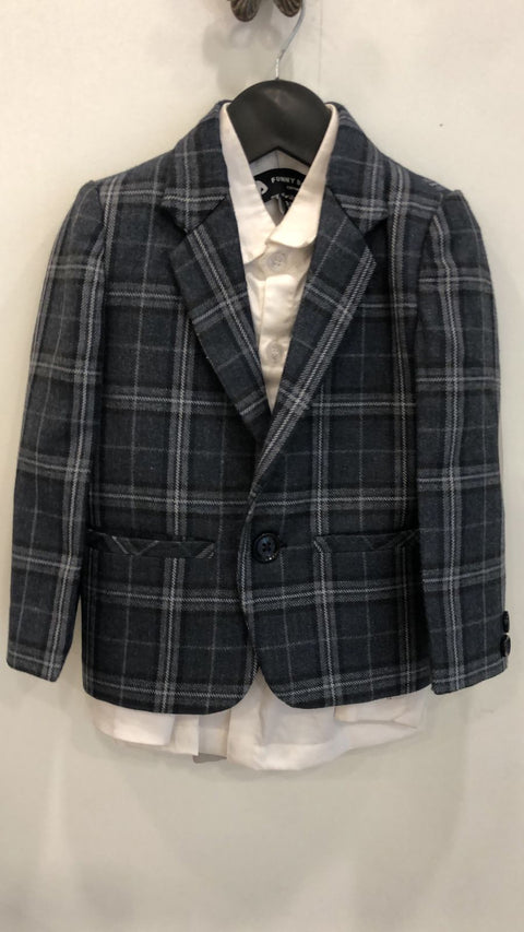 Pre-Order: Classic Checkered Wool Blazer Set - Blue