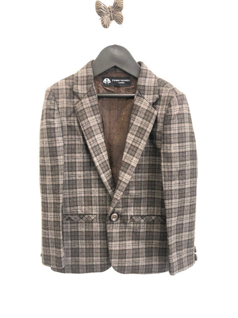 Pre-Order: Classic Checkered Wool Blazer Set - Brown