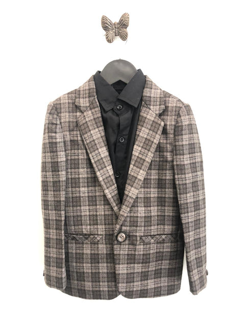 Pre-Order: Classic Checkered Wool Blazer Set - Brown