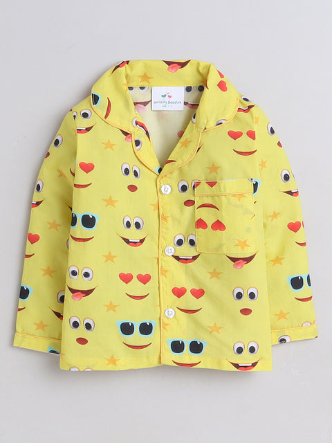 Pre-Order: Yellow Moji Print Night Suit