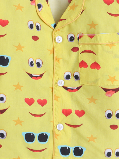 Pre-Order: Yellow Moji Print Night Suit