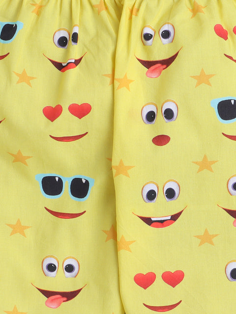 Pre-Order: Yellow Moji Print Night Suit