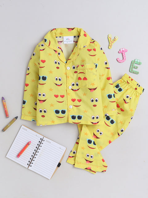 Pre-Order: Yellow Moji Print Night Suit