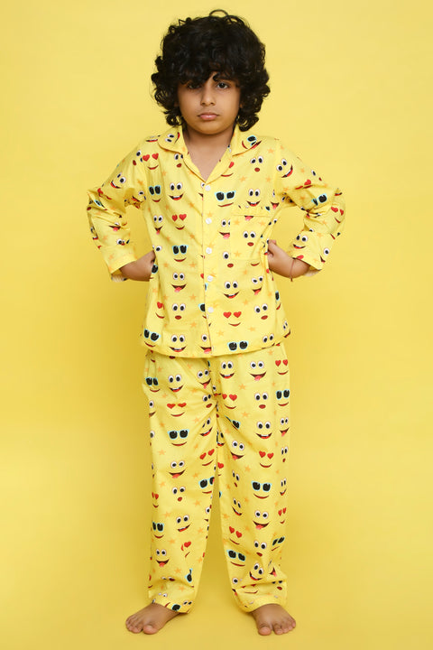 Pre-Order: Yellow Moji Print Night Suit