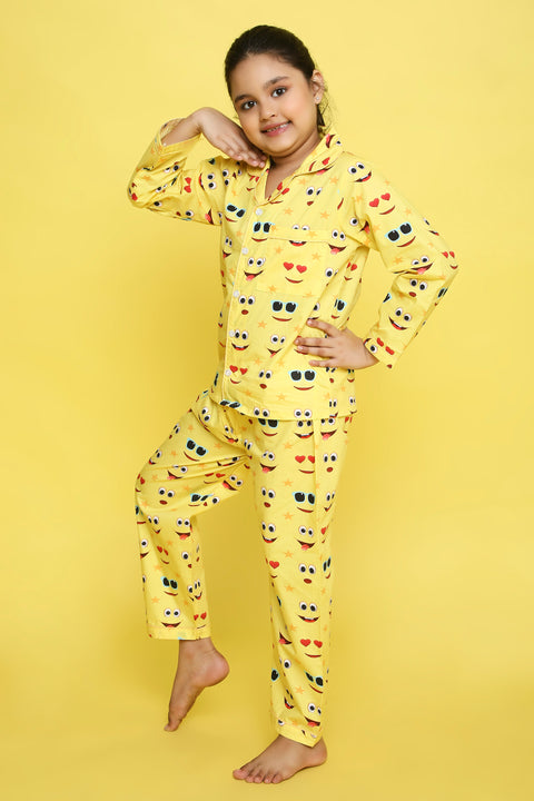 Pre-Order: Yellow Moji Print Night Suit
