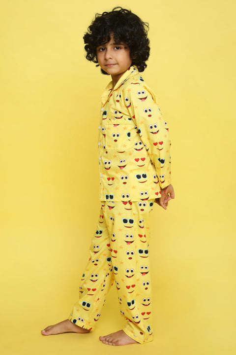 Pre-Order: Yellow Moji Print Night Suit