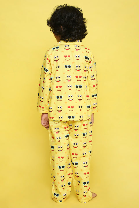 Pre-Order: Yellow Moji Print Night Suit