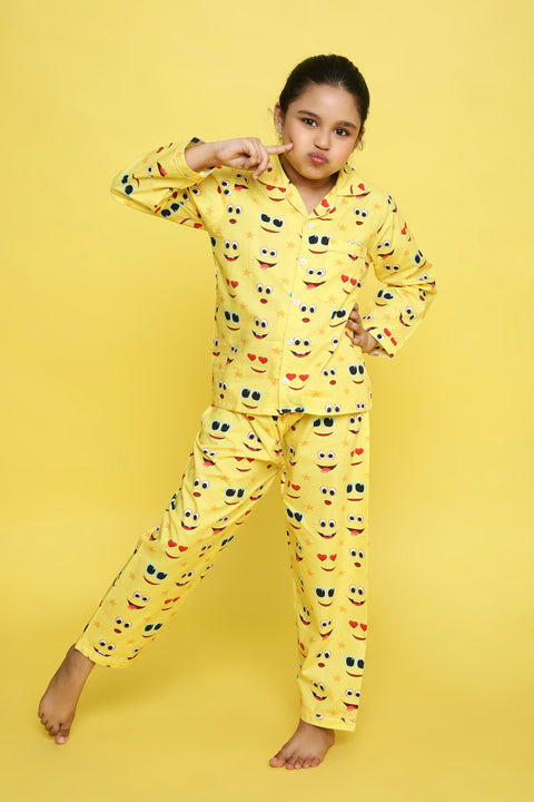Pre-Order: Yellow Moji Print Night Suit