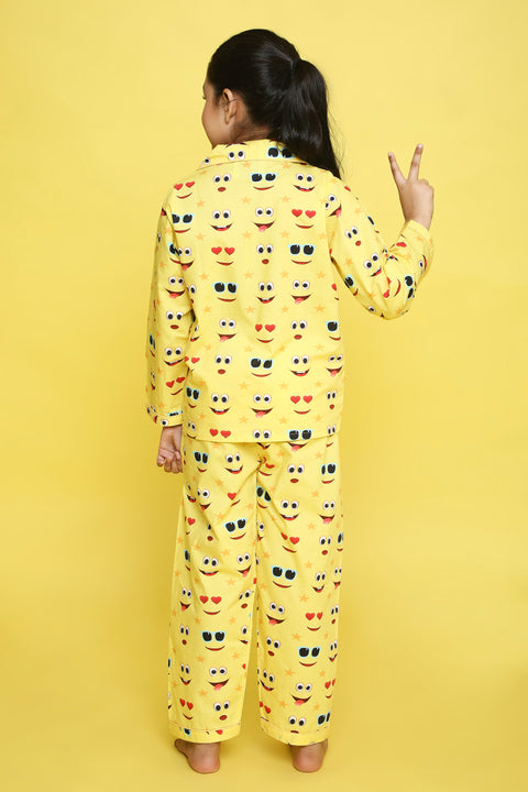Pre-Order: Yellow Moji Print Night Suit