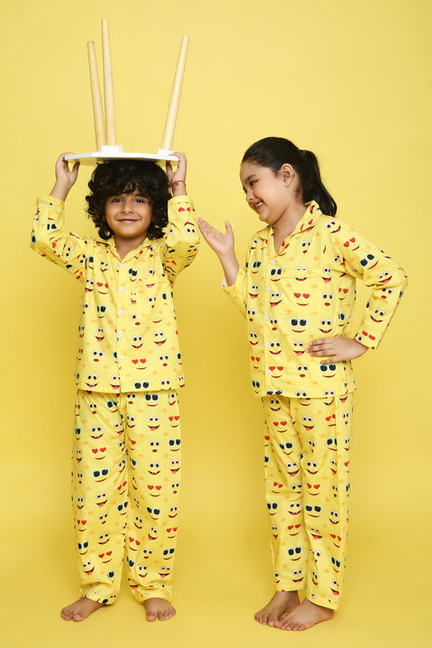 Pre-Order: Yellow Moji Print Night Suit