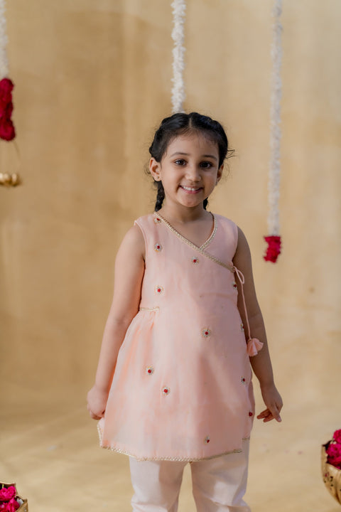 Pre-Order: Peach Angrakha Petal Kurta