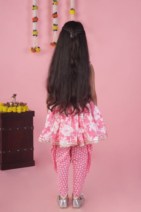 Aatya Kiids Pink Flower printed Peplum Top with Dhoti - Pink.