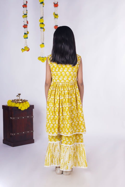 Aatya Kiids Gota embellished Sleeveless Kurta with Sharara - Yellow.