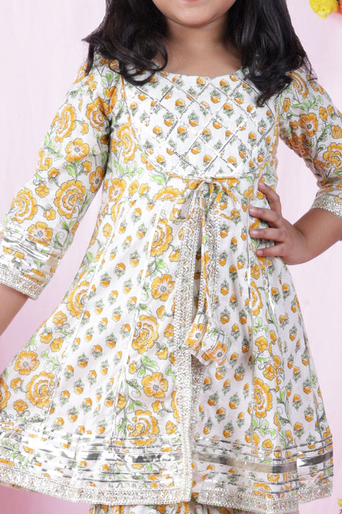 Aatya Kiids Pastel Green White Gota embellished Top with Sharara  - Green/Yellow.