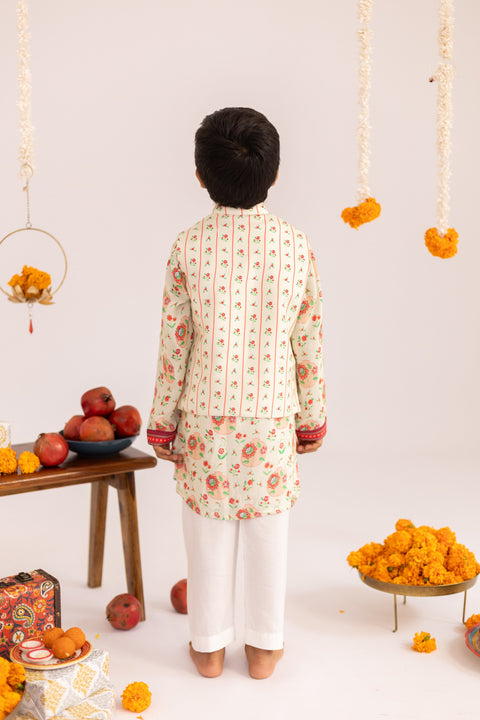 Pre-Order: Off white  anar jaal  printed muslin jacket  set-set of 3