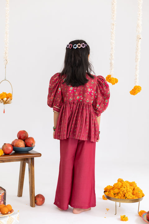 Pre-Order: Red Stripes   printed muslin top and palazzo set -set of 2