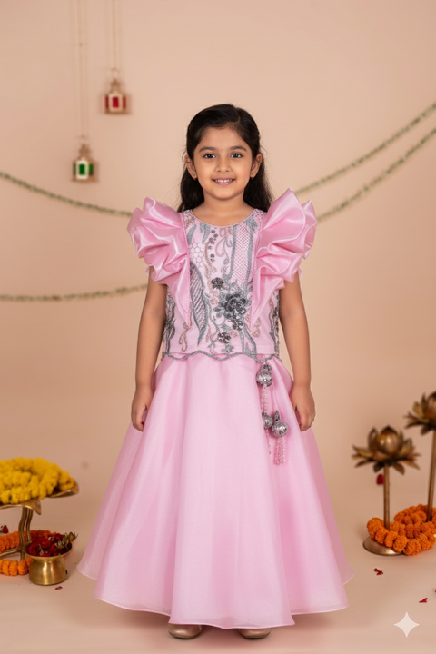 Pre-Order: Blush Blossom Ruffle  Lehenga Set