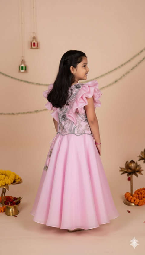 Pre-Order: Blush Blossom Ruffle  Lehenga Set