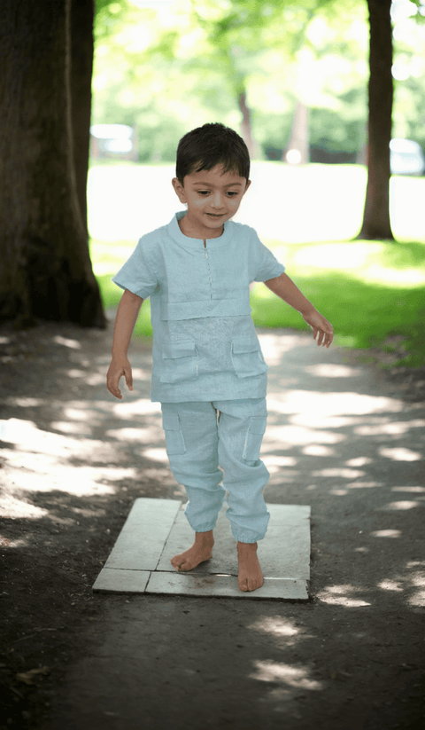 Pre-Order: Box Pleated Pure Linen  Premium Co-ords - Sky Blue