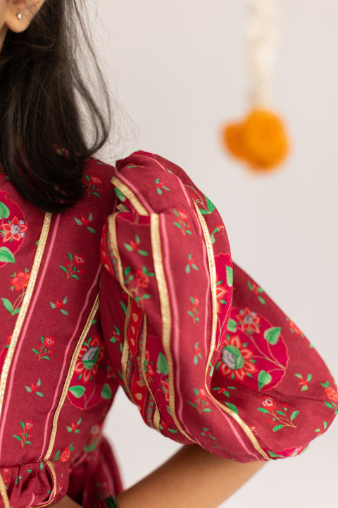 Pre-Order: Red Stripes   printed muslin top and palazzo set -set of 2