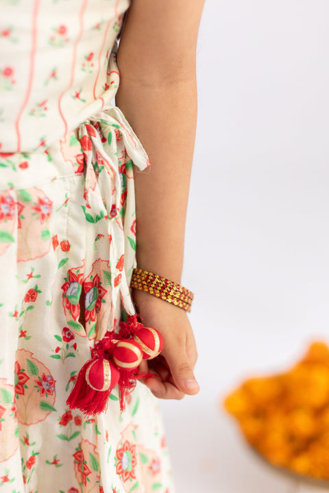 Pre-Order: Off white   anar jaal  printed muslin lehenga  set-set of 3