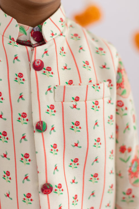 Pre-Order: Off white  anar jaal  printed muslin jacket  set-set of 3