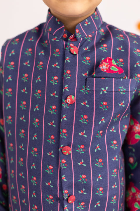 Pre-Order: Blue anar jaal  printed muslin jacket  set-set of 4