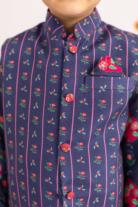 Pre-Order: Blue stripes  printed muslin jacket  set-set of 4