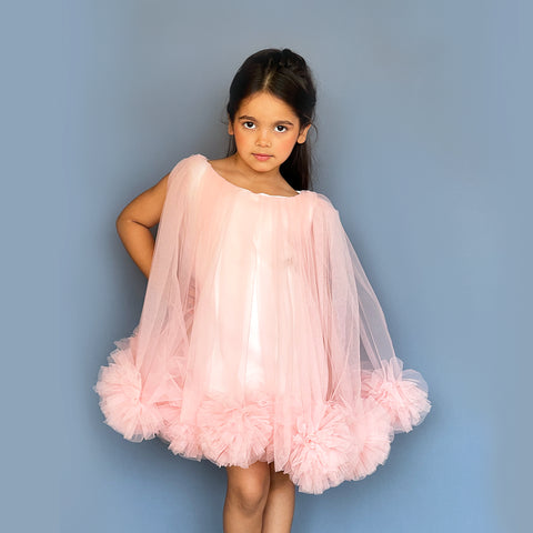 Pre-Order: Peach Pompom Flared Dress