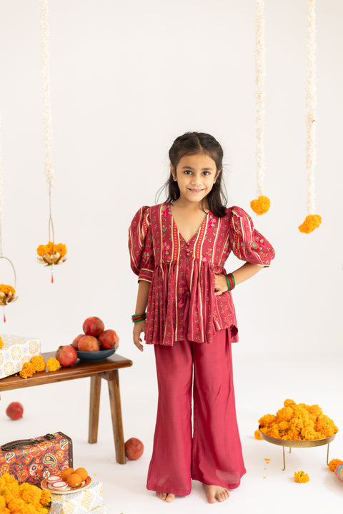 Pre-Order: Red Stripes   printed muslin top and palazzo set -set of 2