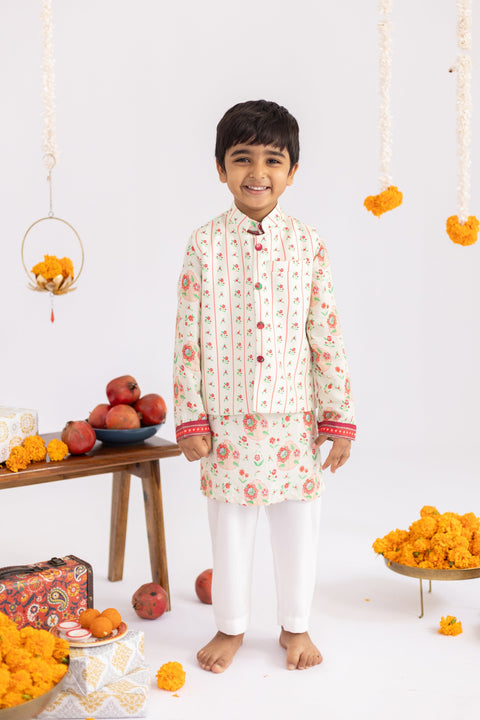 Pre-Order: Off white  anar jaal  printed muslin jacket  set-set of 3