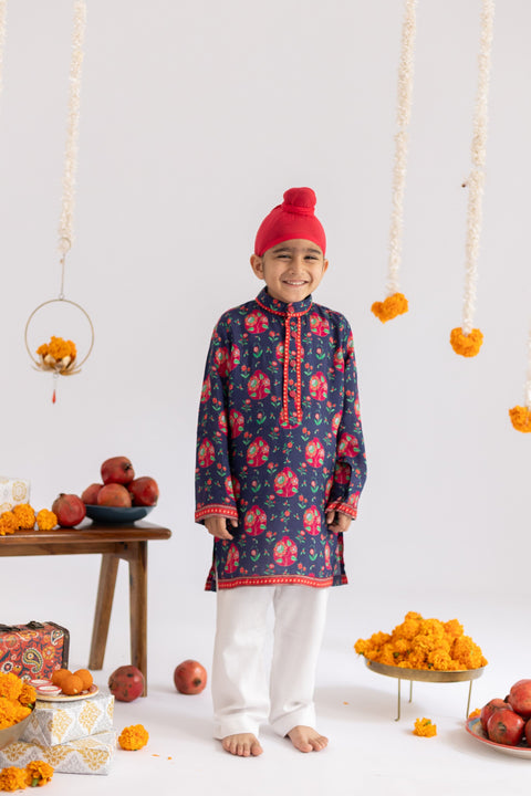 Pre-Order: Blue anar jaal printed kurta set-set of 2