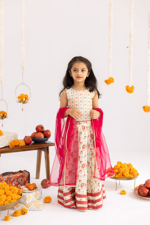 Pre-Order: Off white   anar jaal  printed muslin lehenga  set-set of 3