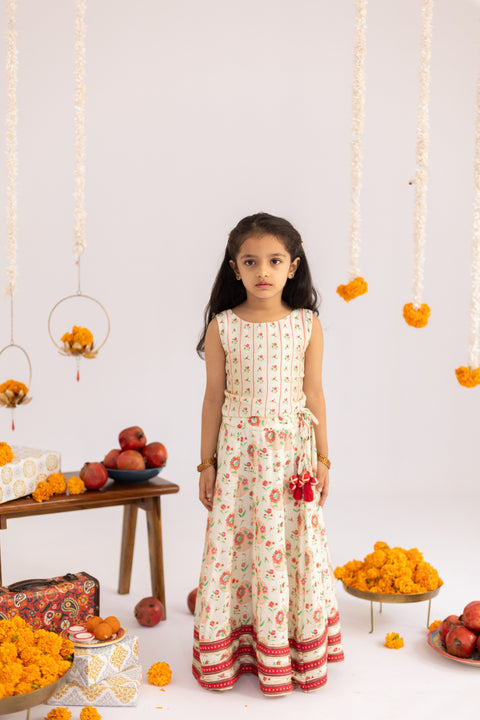 Pre-Order: Off white   anar jaal  printed muslin lehenga  set-set of 3