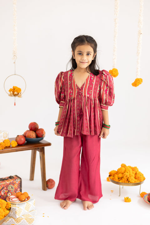 Pre-Order: Red Stripes   printed muslin top and palazzo set -set of 2