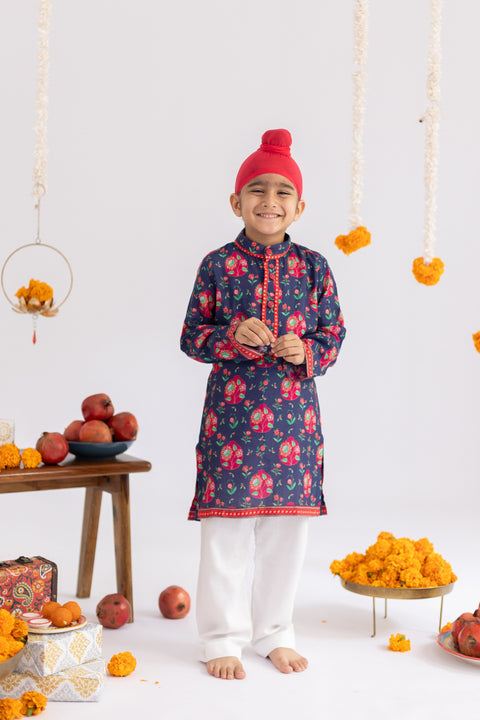 Pre-Order: Blue anar jaal printed kurta set-set of 2