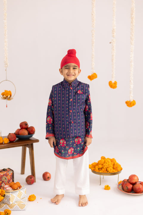 Pre-Order: Blue stripes  printed muslin jacket  set-set of 4