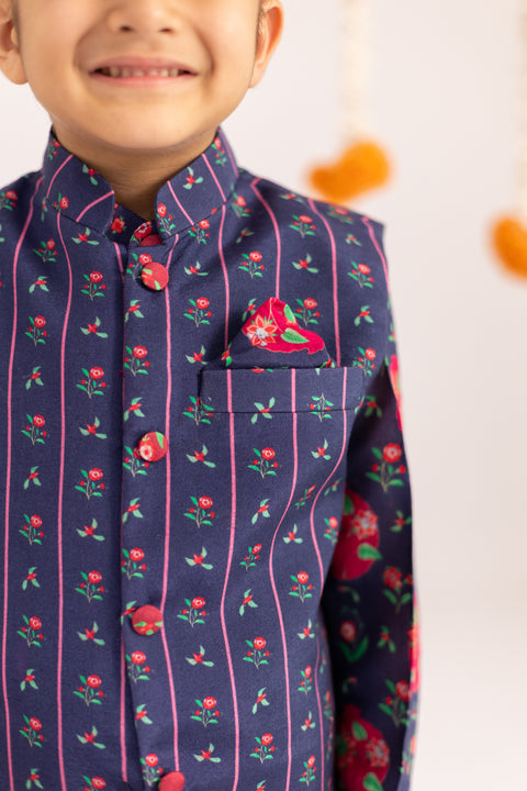 Pre-Order: Blue anar jaal  printed muslin jacket  set-set of 4