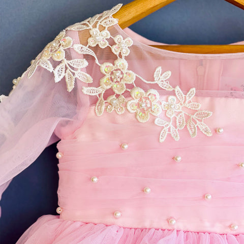 Pre-Order: Pink Pearl Lacy Frilled Dress