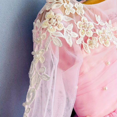 Pre-Order: Pink Pearl Lacy Frilled Dress