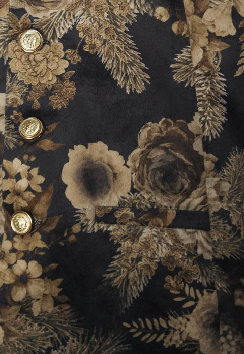 Pre-Order: Golden Flower Printed  Velvet Bandgala Blazer Set