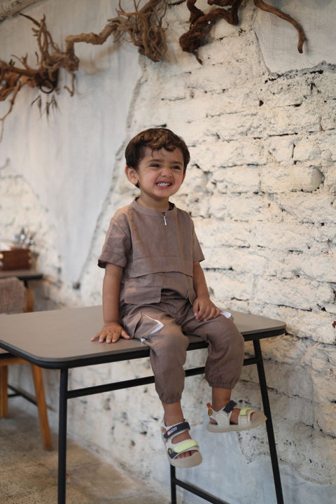 Pre-Order: Box Pleated Pure Linen  Premium Co-ords - Brown