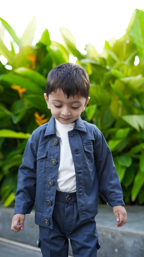 Pre-Order: Korean Themed Jacket Cargo Pants Set ( Charcoal Grey )